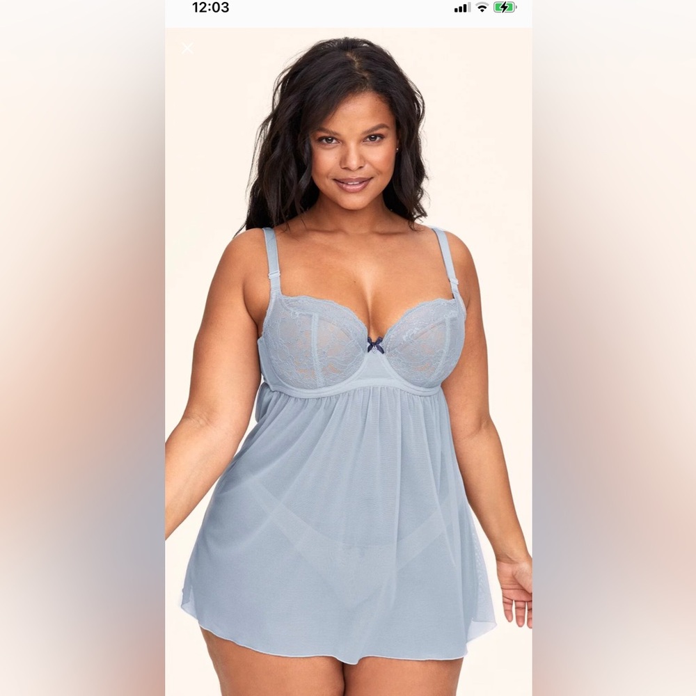 Coquette Aline   ADORE ME BLUE ELLA CONTOUR PLUS BABYDOLL LINGERIE 44DDD